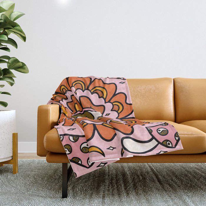Spooky Yin Yang Flower Throw Blanket Gallery Image 1