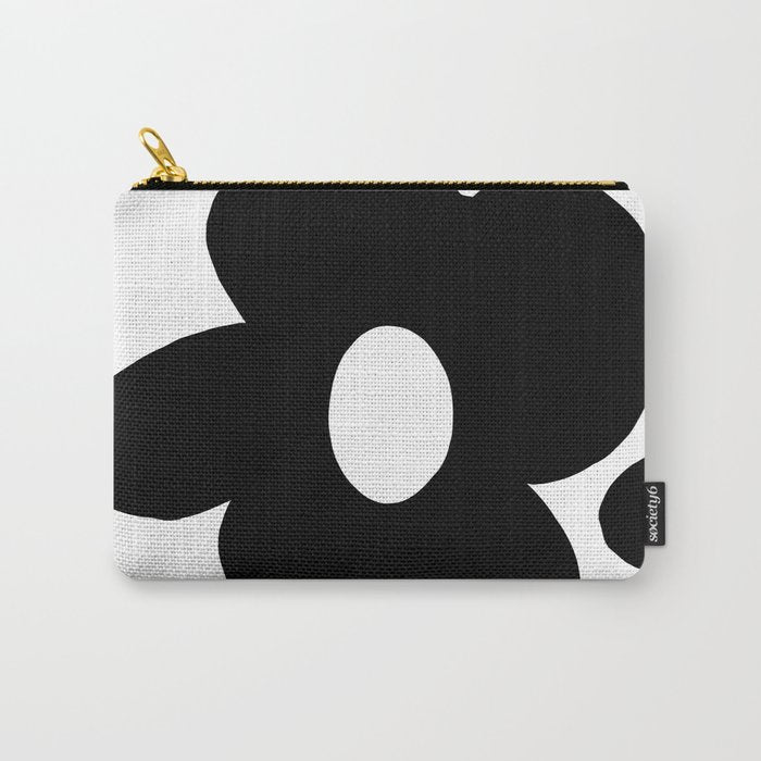 One Large Black Retro Flower White Background #decor #society6 #buyart Carry All Pouch Gallery Image 1