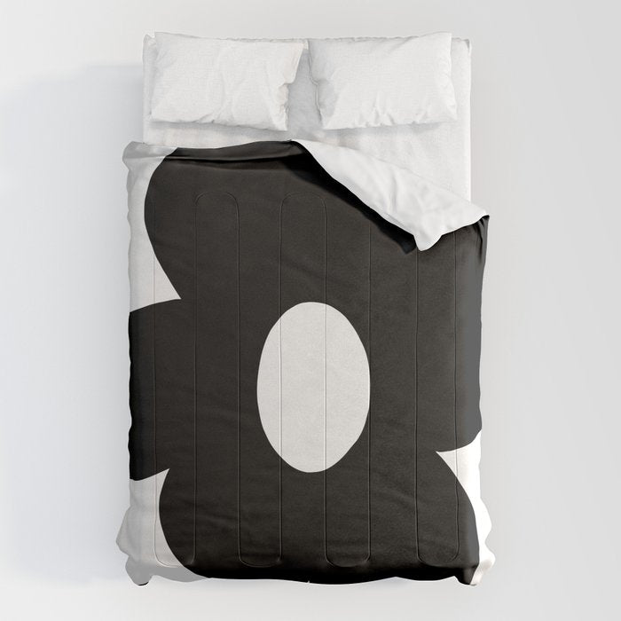 One Large Black Retro Flower White Background #decor #society6 #buyart Comforter Gallery Image 6