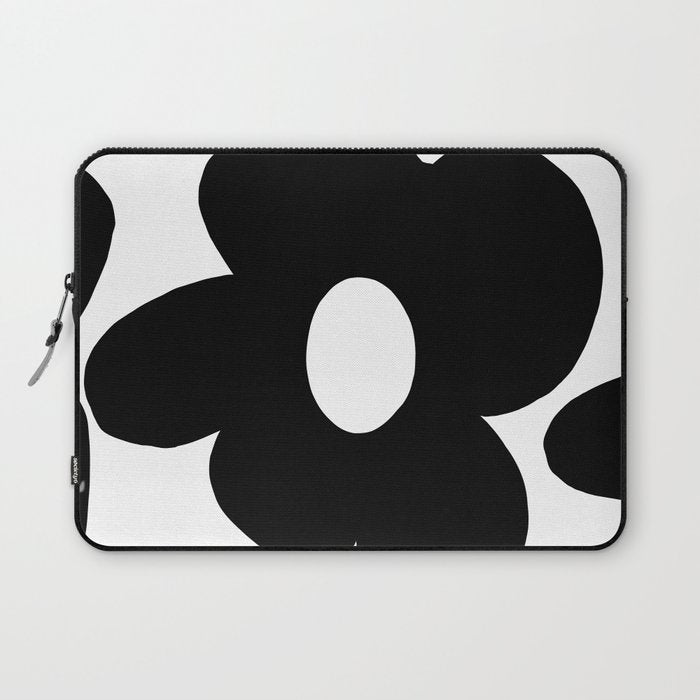 One Large Black Retro Flower White Background #decor #society6 #buyart Laptop Sleeve Gallery Image 1