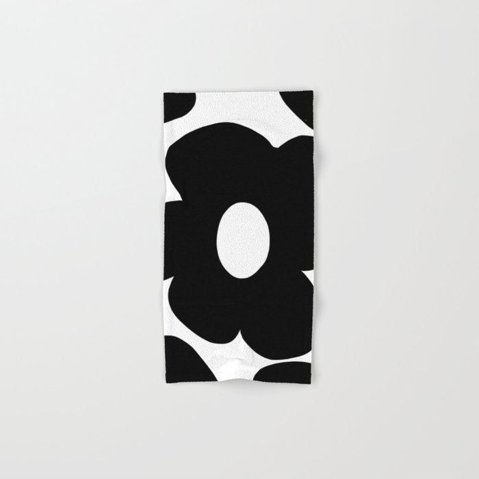 One Large Black Retro Flower White Background #decor #society6 #buyart Bath Towel Gallery Image 1