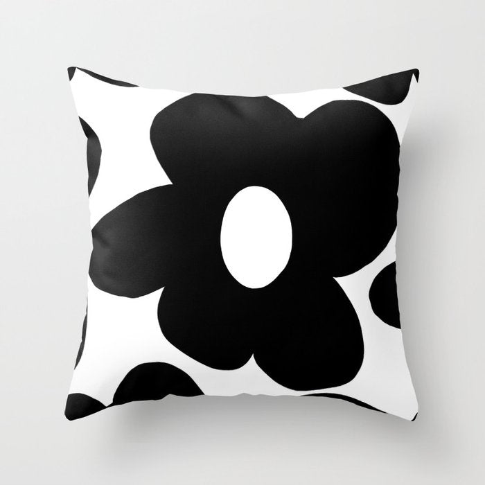 One Large Black Retro Flower White Background #decor #society6 #buyart Throw Pillow Gallery Image 6
