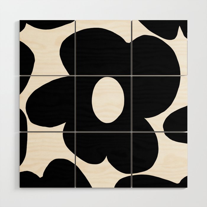One Large Black Retro Flower White Background #decor #society6 #buyart Wood Wall Art Gallery Image 1