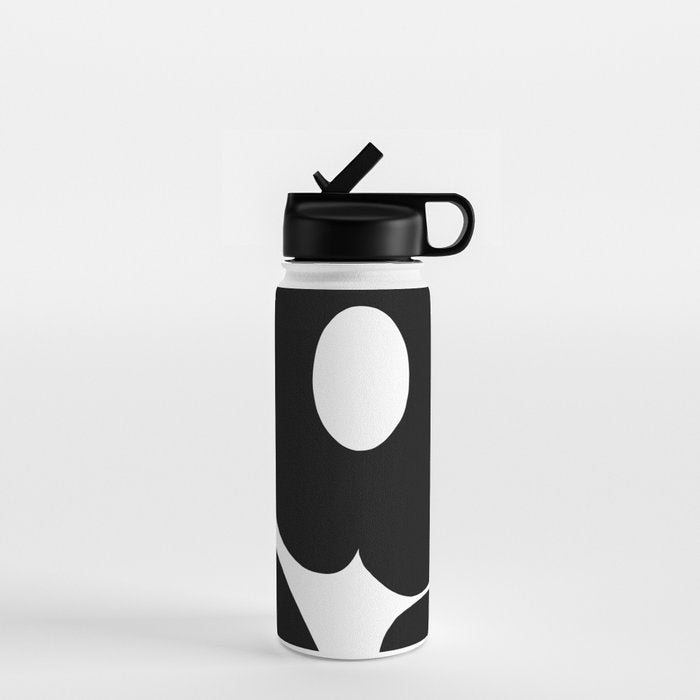 One Large Black Retro Flower White Background #decor #society6 #buyart Water Bottle Gallery Image 1