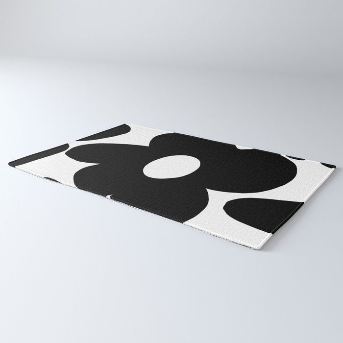 One Large Black Retro Flower White Background #decor #society6 #buyart Rug Gallery Image 3