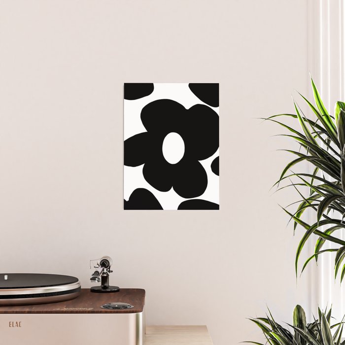 One Large Black Retro Flower White Background #decor #society6 #buyart Poster Gallery Image 2