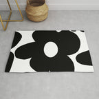 One Large Black Retro Flower White Background #decor #society6 #buyart Rug Gallery Image 1
