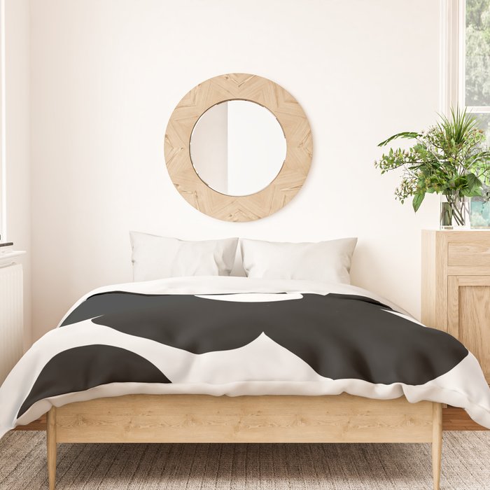 One Large Black Retro Flower White Background #decor #society6 #buyart Duvet Cover Gallery Image 3
