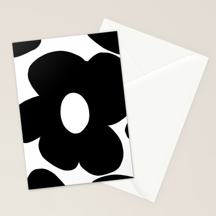 One Large Black Retro Flower White Background #decor #society6 #buyart Stationery Card Gallery Image 2