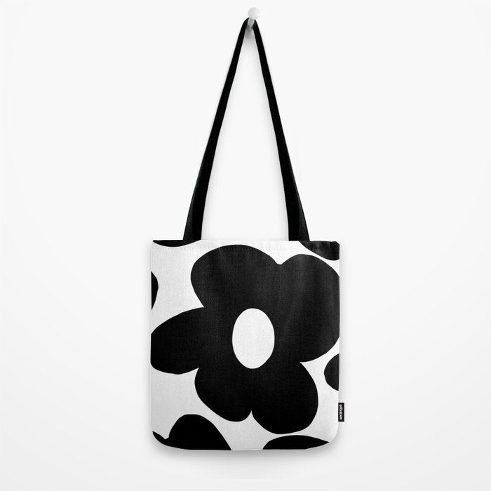 One Large Black Retro Flower White Background #decor #society6 #buyart Tote Bag Gallery Image 2