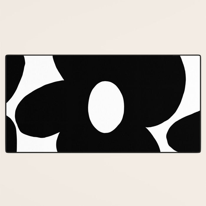 One Large Black Retro Flower White Background #decor #society6 #buyart Desk Mat Gallery Image 3