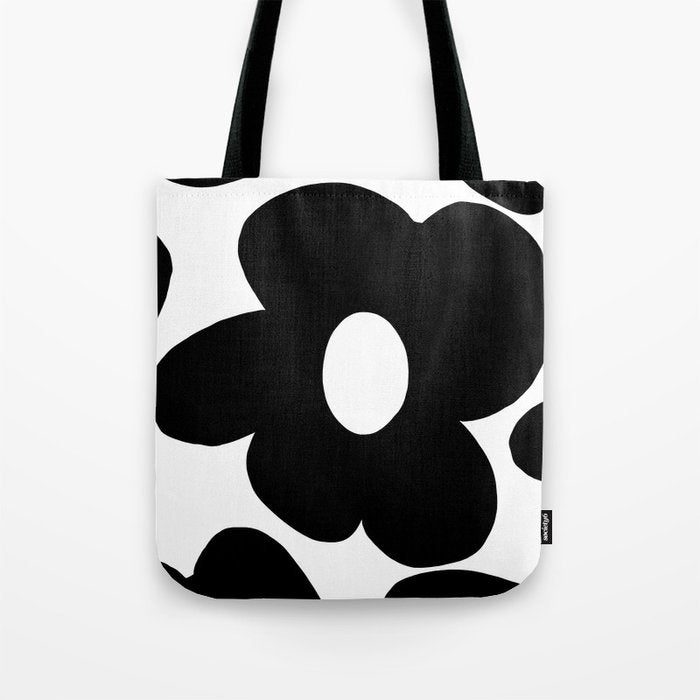 One Large Black Retro Flower White Background #decor #society6 #buyart Tote Bag Gallery Image 1