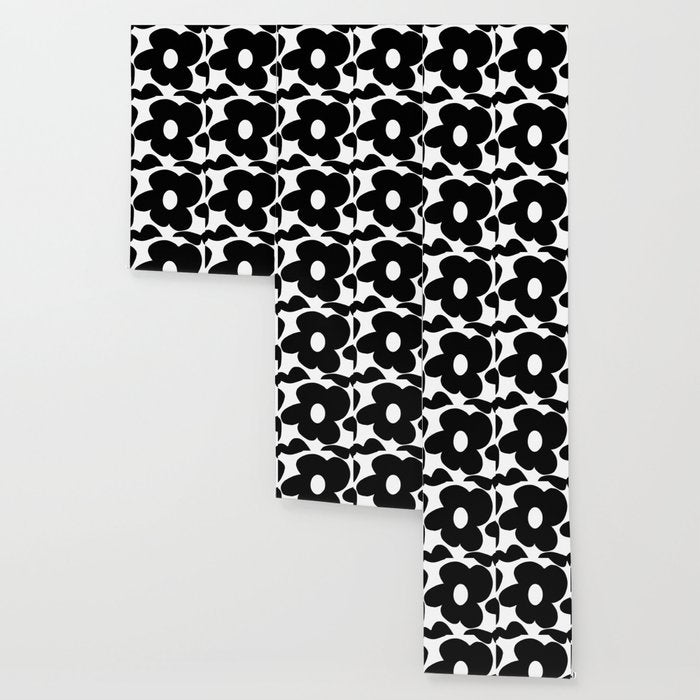 One Large Black Retro Flower White Background #decor #society6 #buyart Wallpaper Gallery Image 3