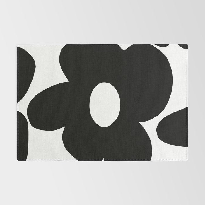 One Large Black Retro Flower White Background #decor #society6 #buyart Rug Gallery Image 2