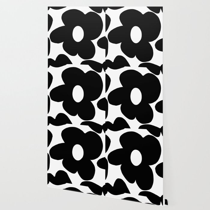 One Large Black Retro Flower White Background #decor #society6 #buyart Wallpaper Gallery Image 2