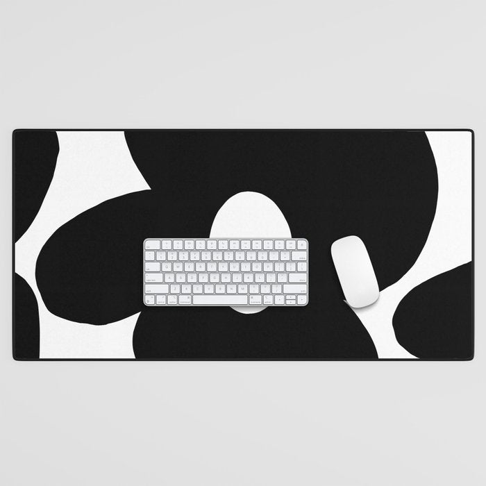 One Large Black Retro Flower White Background #decor #society6 #buyart Desk Mat Gallery Image 1