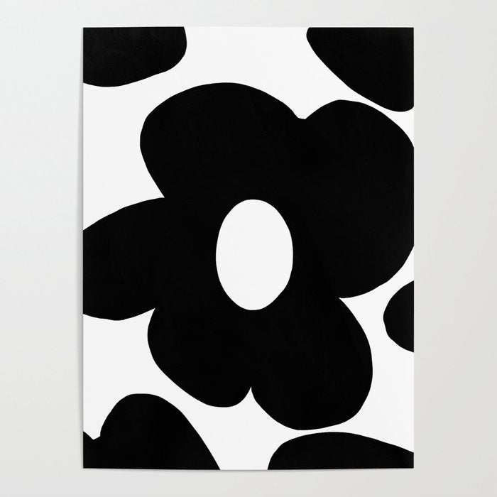 One Large Black Retro Flower White Background #decor #society6 #buyart Poster Gallery Image 4