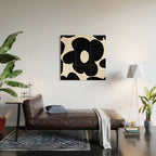 One Large Black Retro Flower White Background #decor #society6 #buyart Wood Wall Art Gallery Image 2