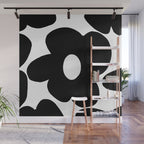 One Large Black Retro Flower White Background #decor #society6 #buyart Wall Mural Gallery Image 1