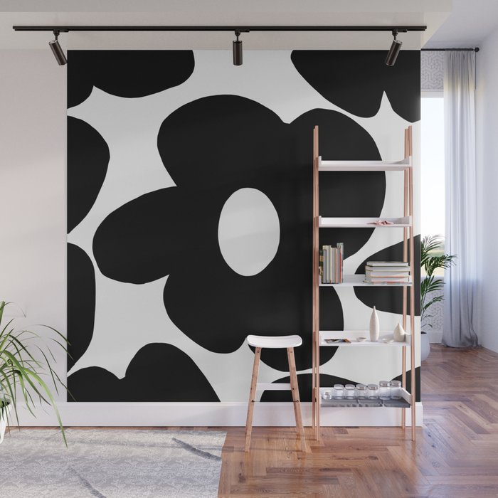 One Large Black Retro Flower White Background #decor #society6 #buyart Wall Mural Gallery Image 1