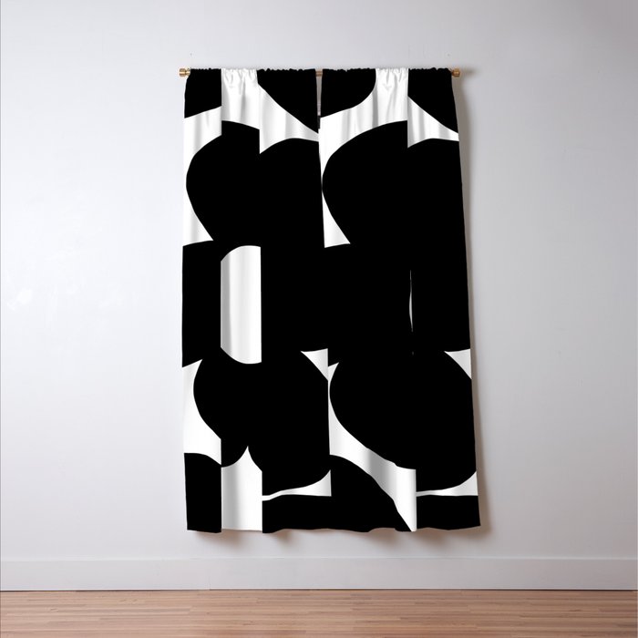 One Large Black Retro Flower White Background #decor #society6 #buyart Window Curtain Gallery Image 3