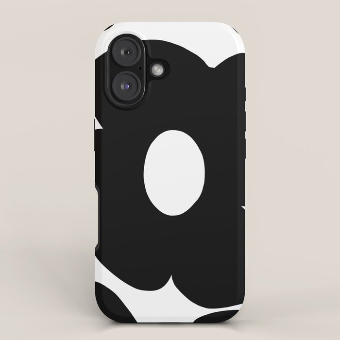 One Large Black Retro Flower White Background #decor #society6 #buyart iPhone Case Gallery Image 1