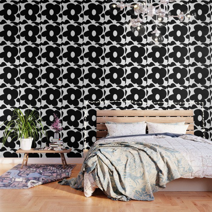 One Large Black Retro Flower White Background #decor #society6 #buyart Wallpaper Gallery Image 3