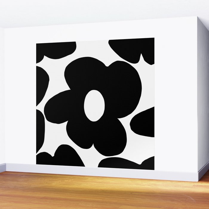 One Large Black Retro Flower White Background #decor #society6 #buyart Wall Mural Gallery Image 2
