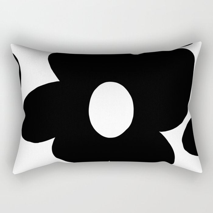 One Large Black Retro Flower White Background #decor #society6 #buyart Rectangular Pillow Gallery Image 2