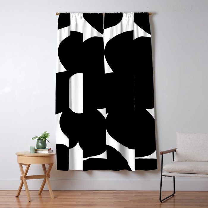 One Large Black Retro Flower White Background #decor #society6 #buyart Window Curtain Gallery Image 5