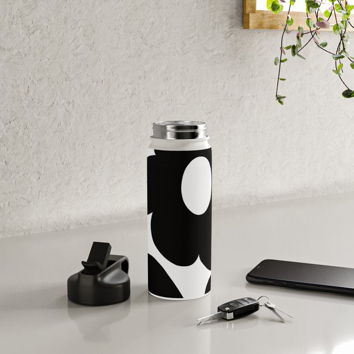 One Large Black Retro Flower White Background #decor #society6 #buyart Water Bottle Gallery Image 4