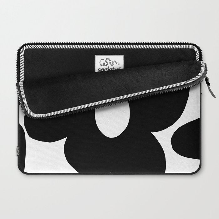 One Large Black Retro Flower White Background #decor #society6 #buyart Laptop Sleeve Gallery Image 2
