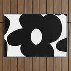One Large Black Retro Flower White Background #decor #society6 #buyart Outdoor Rug Gallery Image 1