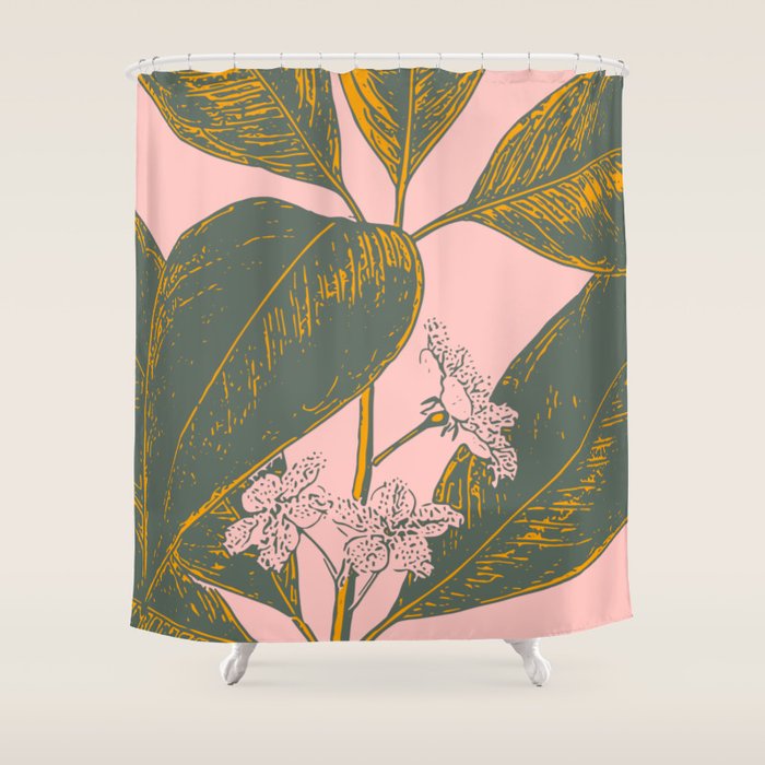 Modern Botanical Banana Leaf Shower Curtain Gallery Image 1