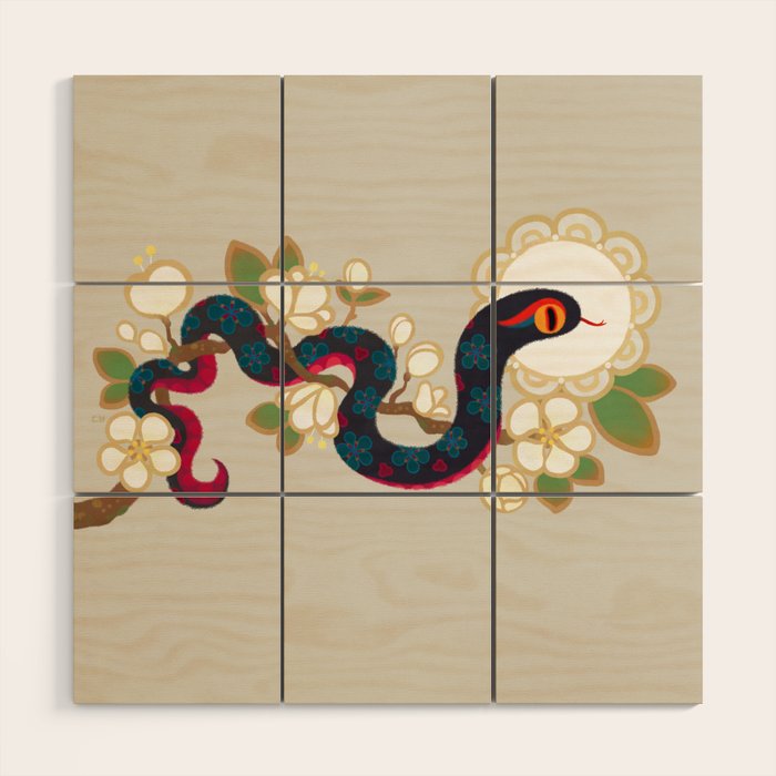 Snake and flowers 2 Wood Wall Art Gallery Image 1