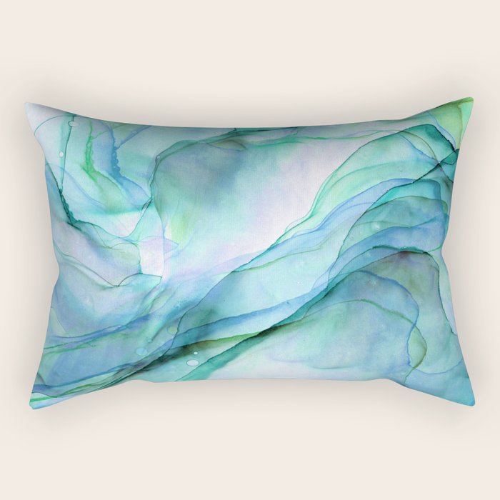 Aqua Turquoise Teal Abstract Ink Painting Rectangular Pillow Gallery Image 2