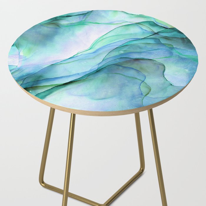 Aqua Turquoise Teal Abstract Ink Painting Side Table Gallery Image 2