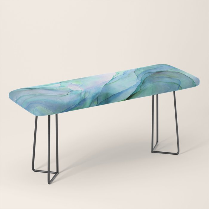 Aqua Turquoise Teal Abstract Ink Painting Bench Gallery Image 1
