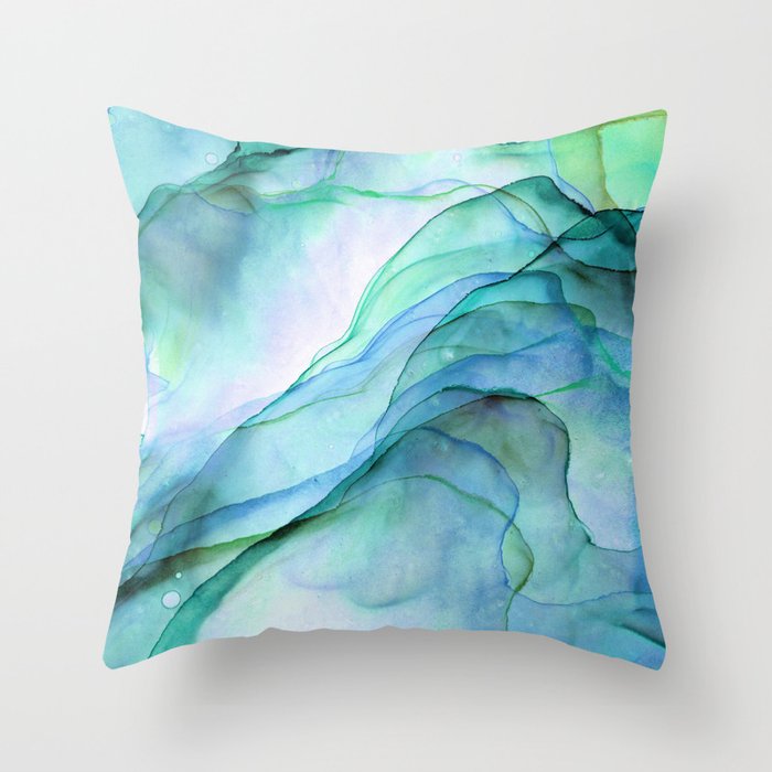Aqua Turquoise Teal Abstract Ink Painting Throw Pillow Gallery Image 6