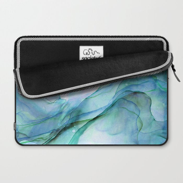 Aqua Turquoise Teal Abstract Ink Painting Laptop Sleeve Gallery Image 2