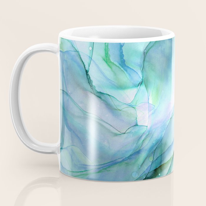 Aqua Turquoise Teal Abstract Ink Painting Coffee Mug Gallery Image 3