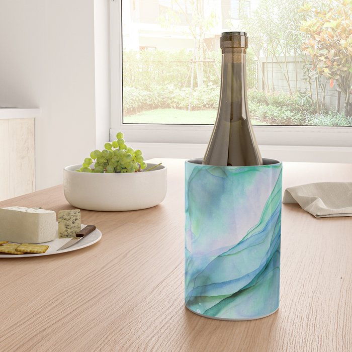 Aqua Turquoise Teal Abstract Ink Painting Wine Chiller Gallery Image 4