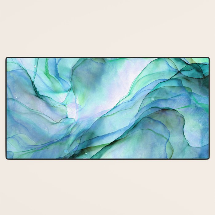 Aqua Turquoise Teal Abstract Ink Painting Desk Mat Gallery Image 3