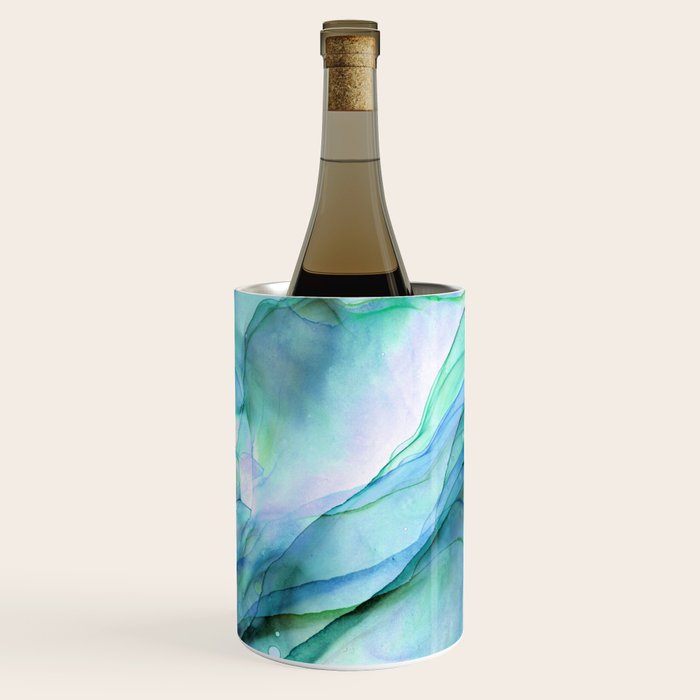 Aqua Turquoise Teal Abstract Ink Painting Wine Chiller Gallery Image 1