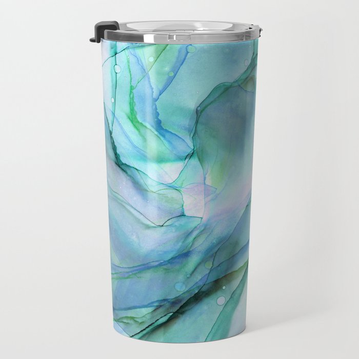 Aqua Turquoise Teal Abstract Ink Painting Travel Mug Gallery Image 3