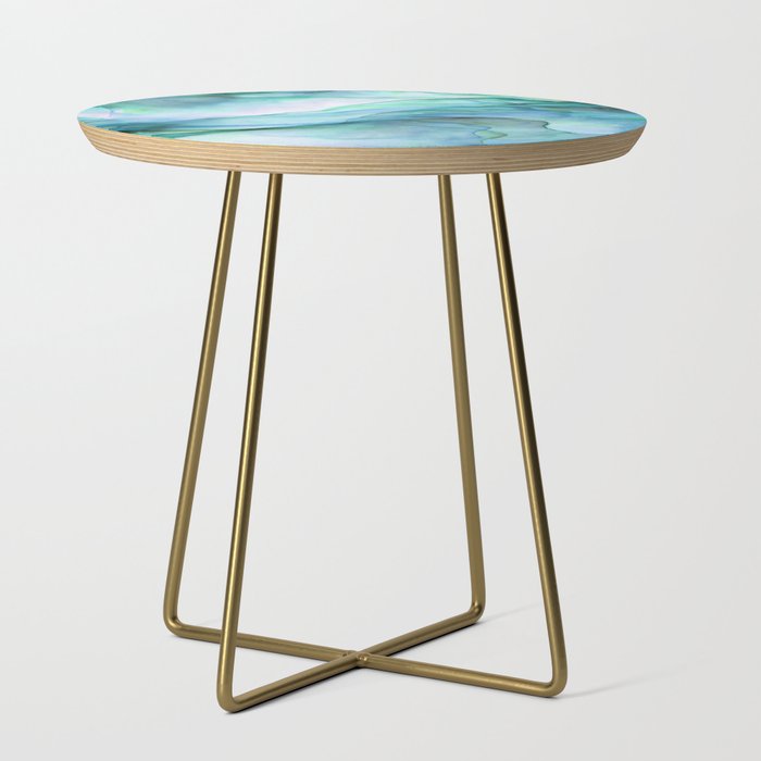 Aqua Turquoise Teal Abstract Ink Painting Side Table Gallery Image 1