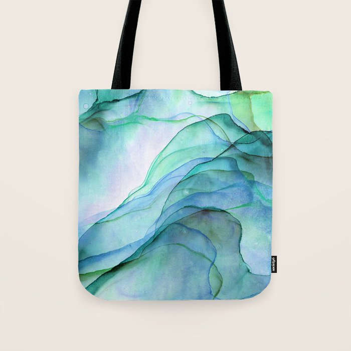 Aqua Turquoise Teal Abstract Ink Painting Tote Bag Gallery Image 1