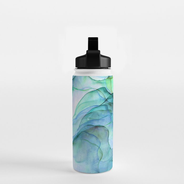 Aqua Turquoise Teal Abstract Ink Painting Water Bottle Gallery Image 2