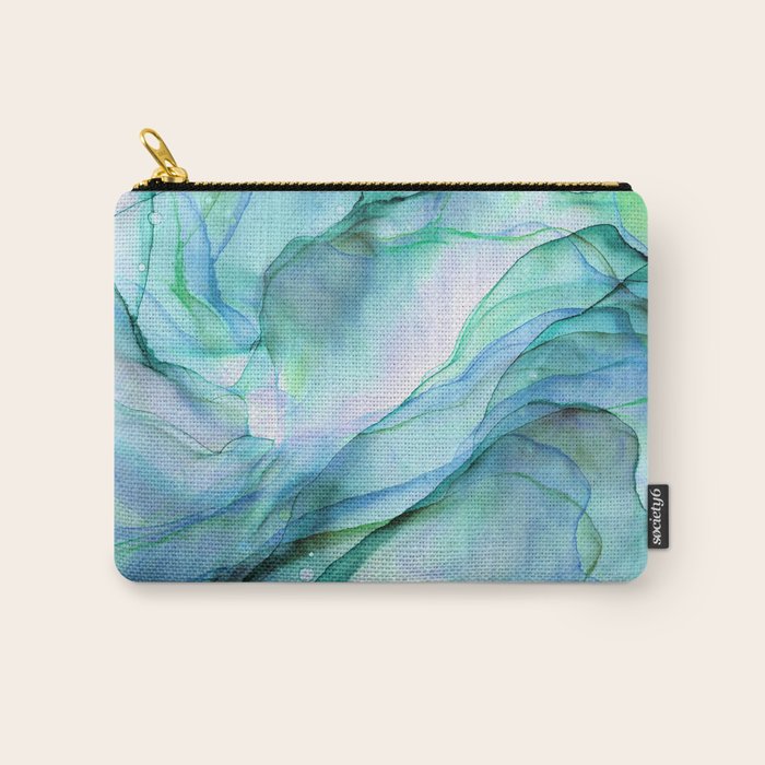 Aqua Turquoise Teal Abstract Ink Painting Carry All Pouch Gallery Image 1