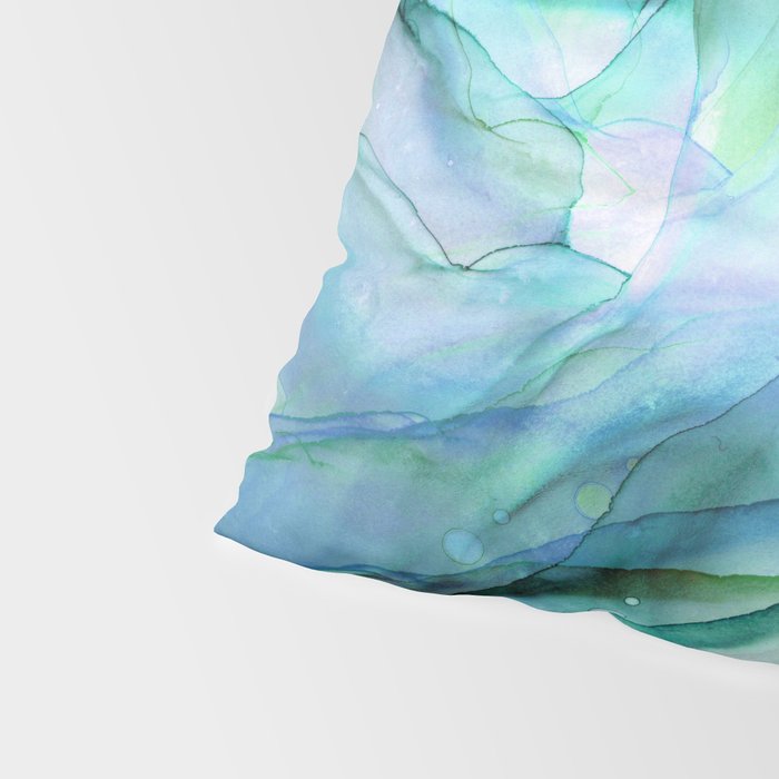 Aqua Turquoise Teal Abstract Ink Painting Pillow Sham Gallery Image 4